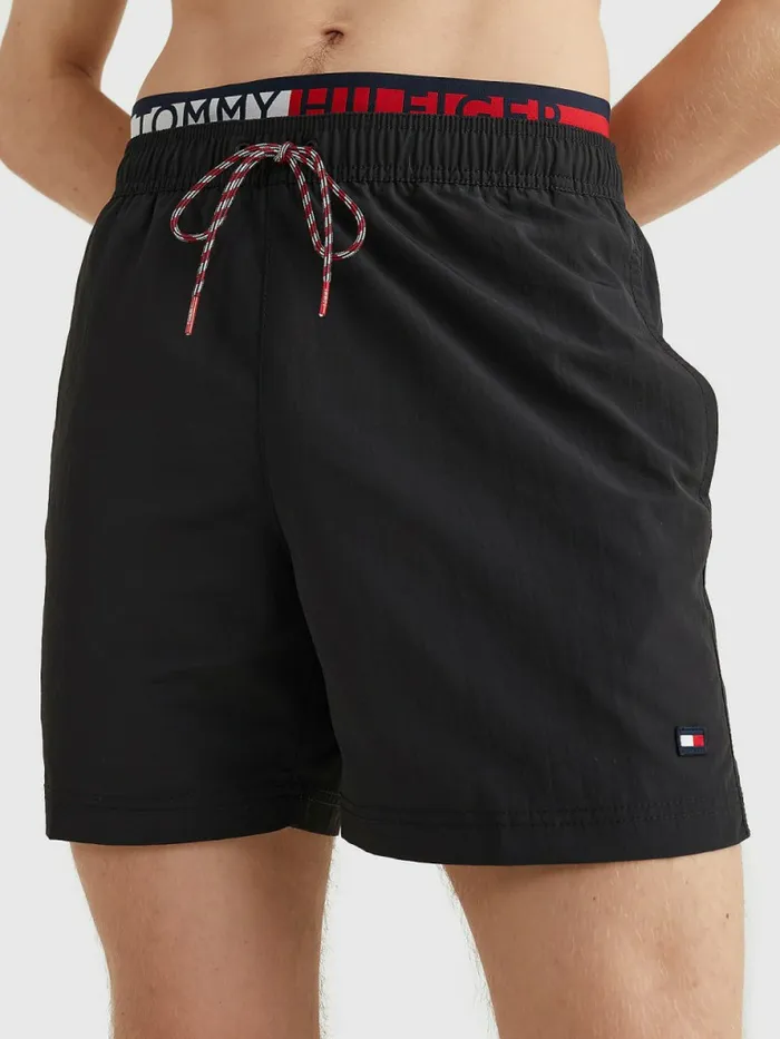 Tommy Hilfiger Logo Waist Mid Length Swim Shorts Black Mens Swimwear Cheap On Sale Tommy Hilfiger Logo Waist Mid Length Swim Shorts Black Mens Swimwear Cheap On Sale