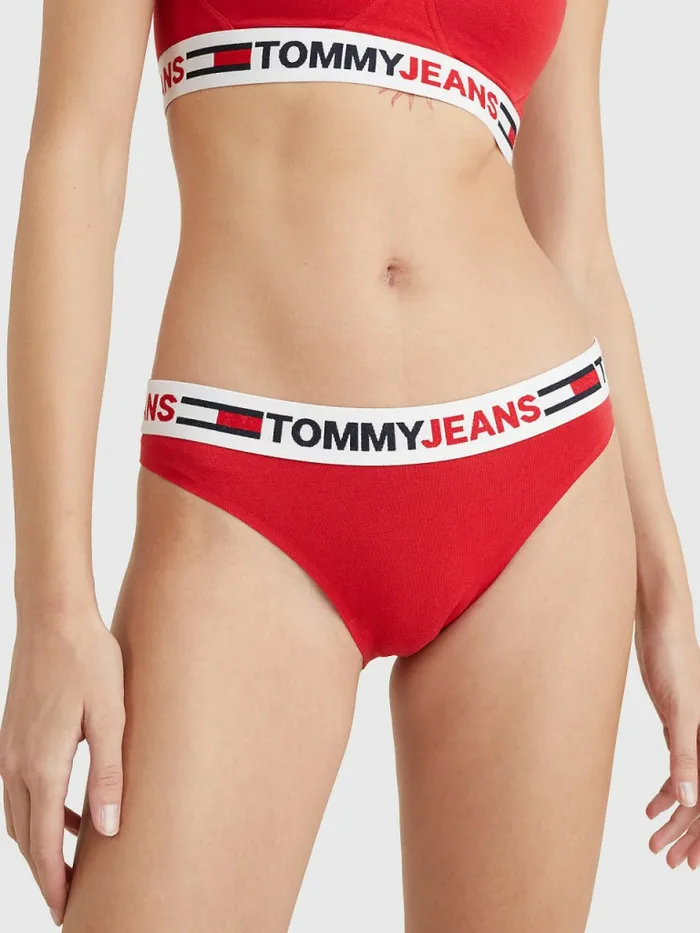 Tommy Hilfiger Logo Waistband Brazilian Briefs Primary Red Womens Lingerie