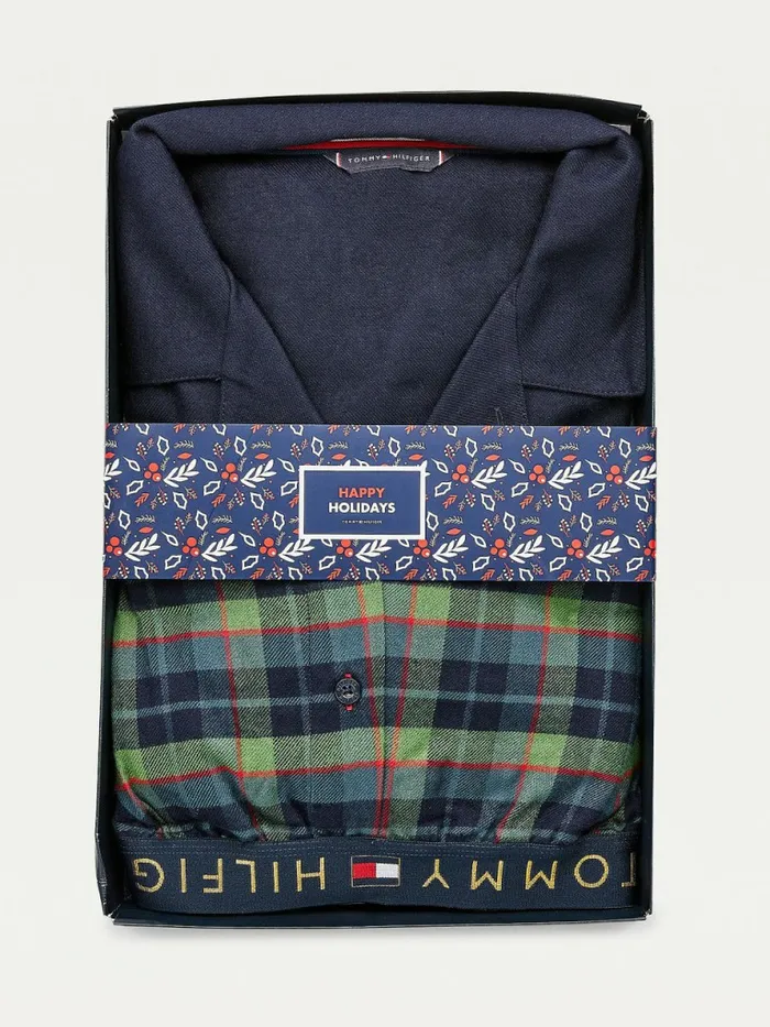 Tommy Hilfiger Long Sleeve Check Pyjama Set Desert SkyBoxplaid Mens Loungewear and Nightwear