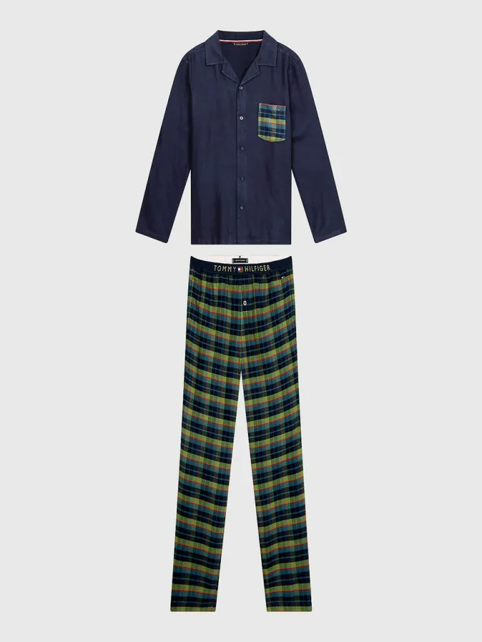 Tommy Hilfiger Long Sleeve Check Pyjama Set Desert SkyBoxplaid Mens Loungewear and Nightwear