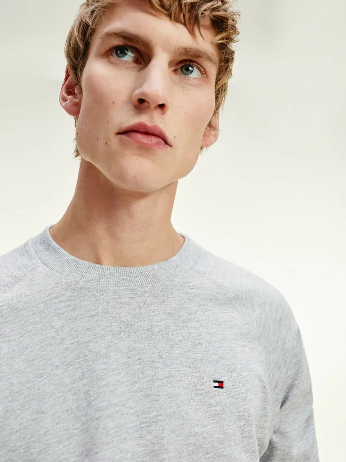 Tommy Hilfiger Long Sleeve Crew Neck Sweatshirt Grey Heather Mens Sweatshirts and Hoodies For Sale