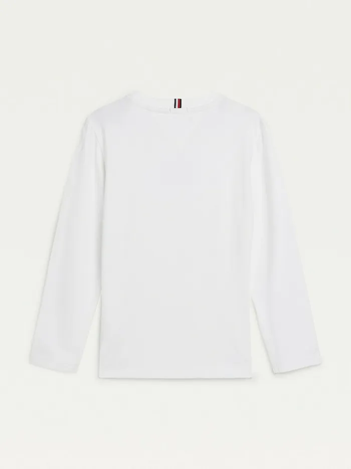 Tommy Hilfiger Long Sleeve Organic Cotton Logo TShirt White Boys TShirts and Polos Casaul