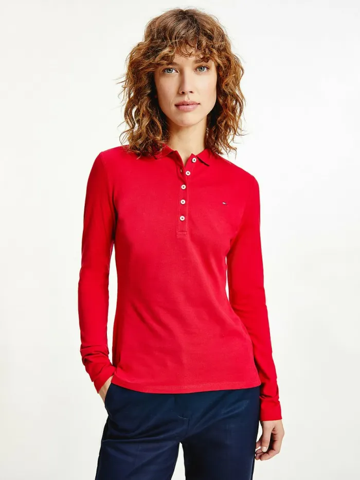 Tommy Hilfiger Long Sleeve Slim Fit Polo Blazer Red Womens Polo Shirts Casaul Tommy Hilfiger Long Sleeve Slim Fit Polo Blazer Red Womens Polo Shirts Casaul