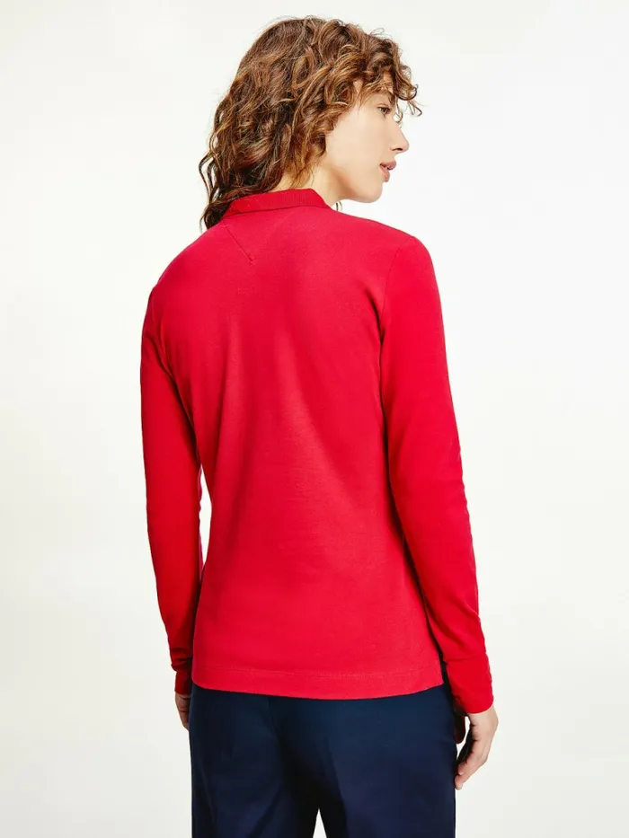 Tommy Hilfiger Long Sleeve Slim Fit Polo Blazer Red Womens Polo Shirts Casaul