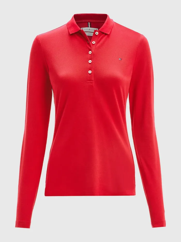 Tommy Hilfiger Long Sleeve Slim Fit Polo Blazer Red Womens Polo Shirts Casaul