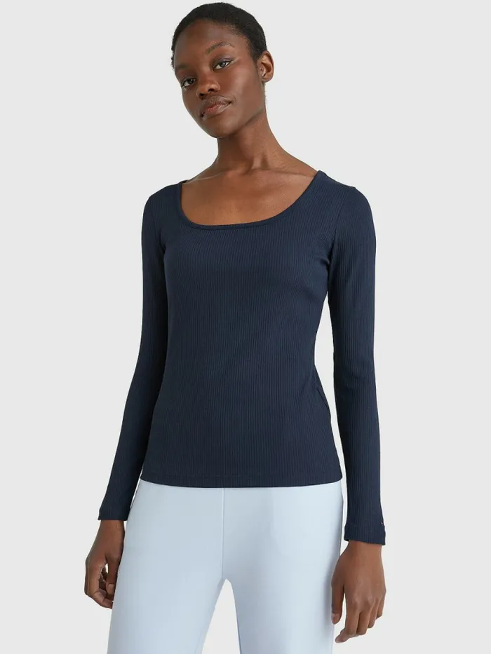 Tommy Hilfiger Long Sleeve Square Neck Slim Fit TShirt Desert Sky Womens TShirts On Sale Tommy Hilfiger Long Sleeve Square Neck Slim Fit TShirt Desert Sky Womens TShirts On Sale