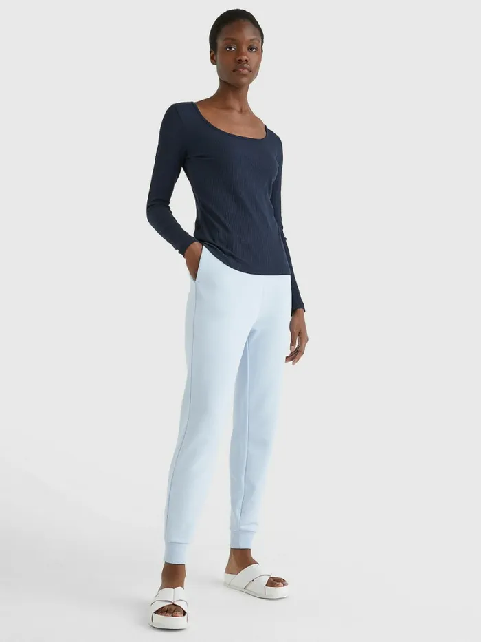 Tommy Hilfiger Long Sleeve Square Neck Slim Fit TShirt Desert Sky Womens TShirts On Sale