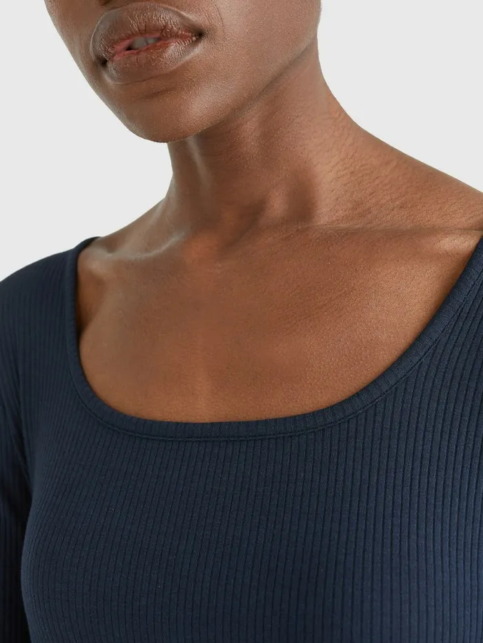 Tommy Hilfiger Long Sleeve Square Neck Slim Fit TShirt Desert Sky Womens TShirts On Sale