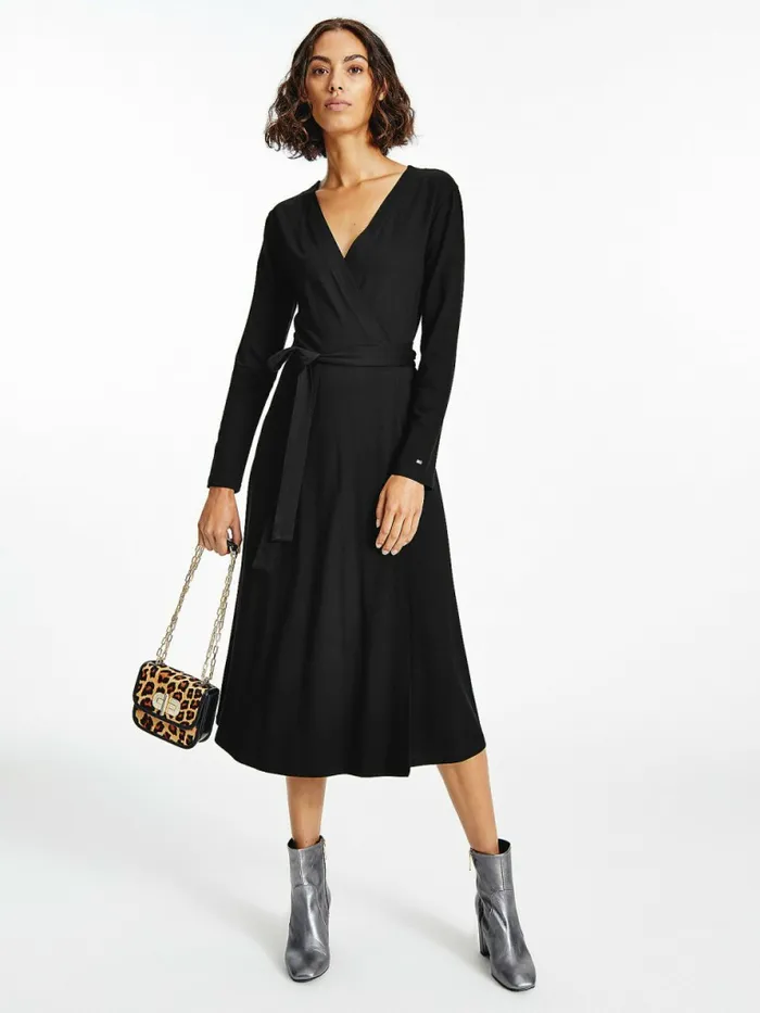 Tommy Hilfiger Long Sleeve VNeck Midi Wrap Dress Black Womens Dresses and Jumpsuits Online Tommy Hilfiger Long Sleeve VNeck Midi Wrap Dress Black Womens Dresses and Jumpsuits Online