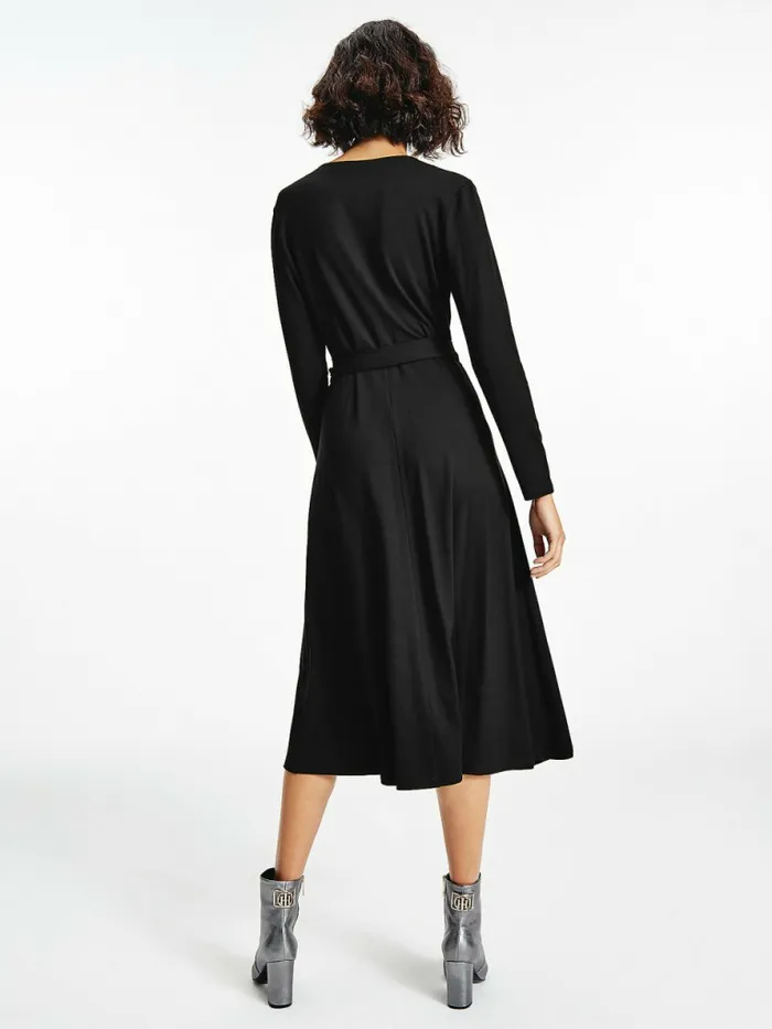 Tommy Hilfiger Long Sleeve VNeck Midi Wrap Dress Black Womens Dresses and Jumpsuits Online