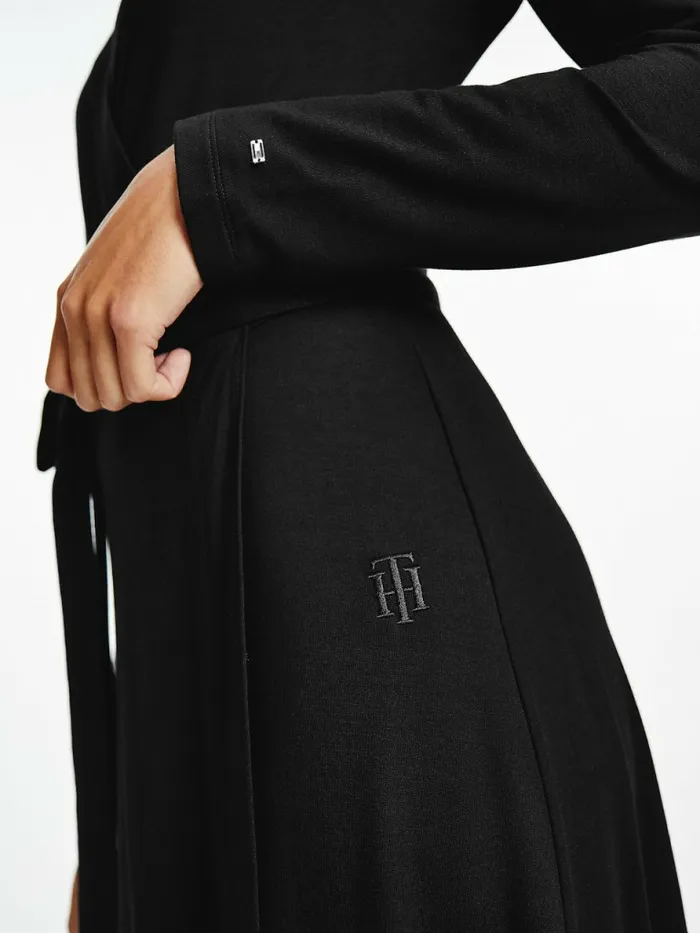 Tommy Hilfiger Long Sleeve VNeck Midi Wrap Dress Black Womens Dresses and Jumpsuits Online