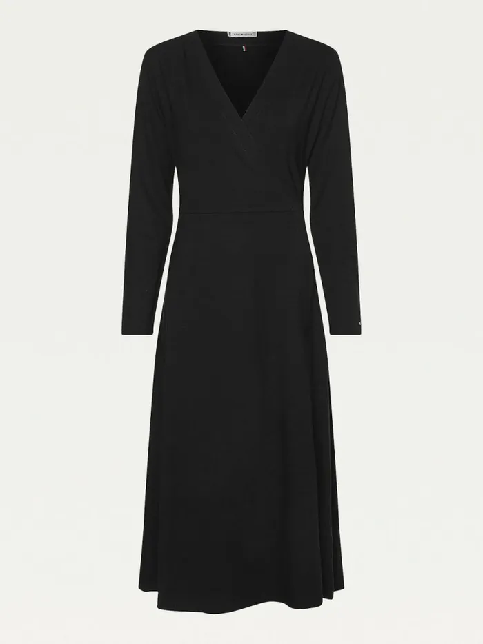 Tommy Hilfiger Long Sleeve VNeck Midi Wrap Dress Black Womens Dresses and Jumpsuits Online