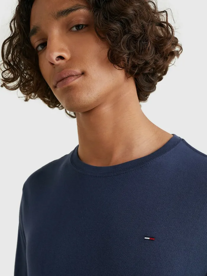 Tommy Hilfiger Long Sleeved Ribbed Organic Cotton TShirt Black Iris Mens Essentials