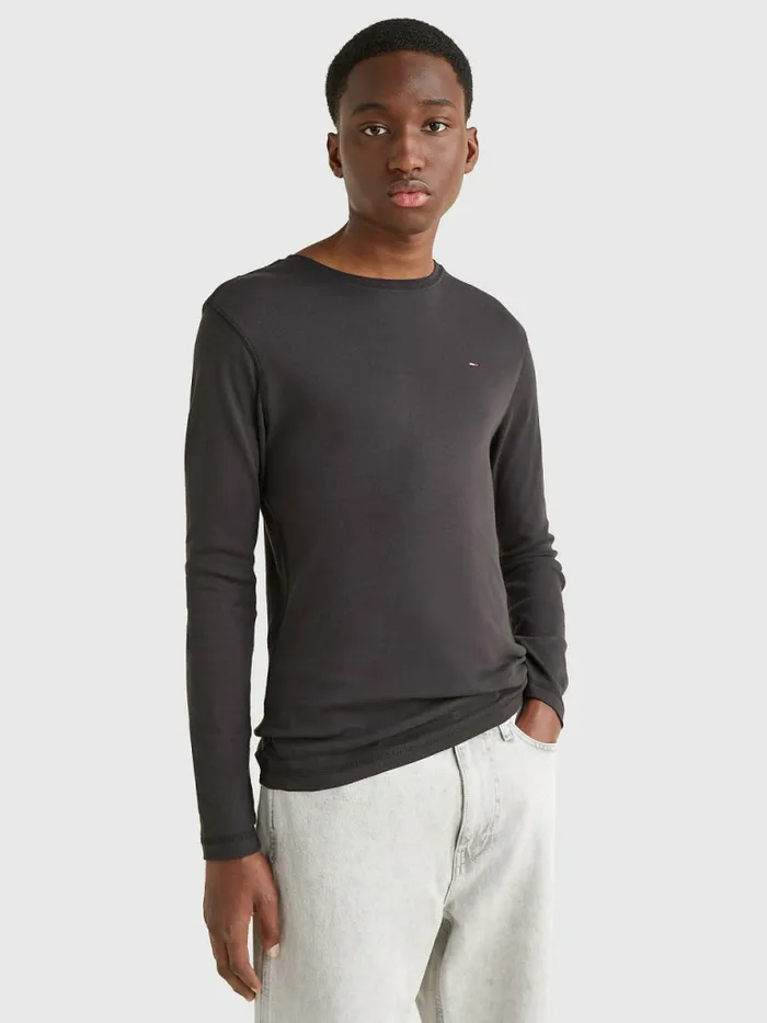 Tommy Hilfiger Long Sleeved Ribbed Organic Cotton TShirt Tommy Black Mens TShirts Casaul Tommy Hilfiger Long Sleeved Ribbed Organic Cotton TShirt Tommy Black Mens TShirts Casaul