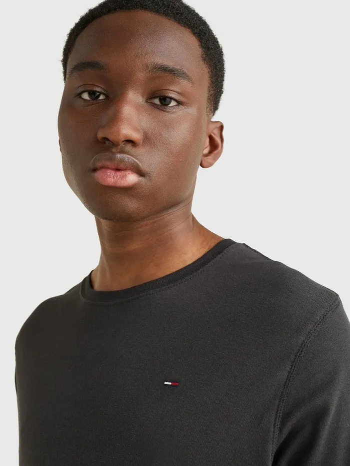 Tommy Hilfiger Long Sleeved Ribbed Organic Cotton TShirt Tommy Black Mens TShirts Casaul