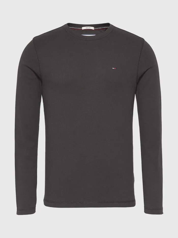 Tommy Hilfiger Long Sleeved Ribbed Organic Cotton TShirt Tommy Black Mens TShirts Casaul