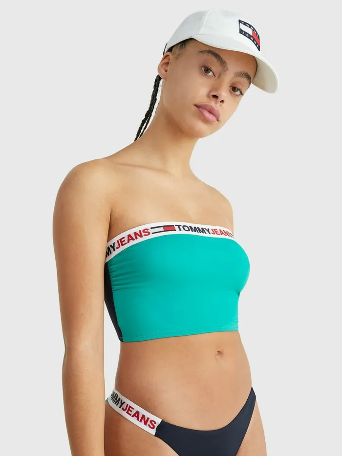 Tommy Hilfiger Longline Bandeau Bikini Top Primary Green Womens Swimwear Gift Ideas Tommy Hilfiger Longline Bandeau Bikini Top Primary Green Womens Swimwear Gift Ideas