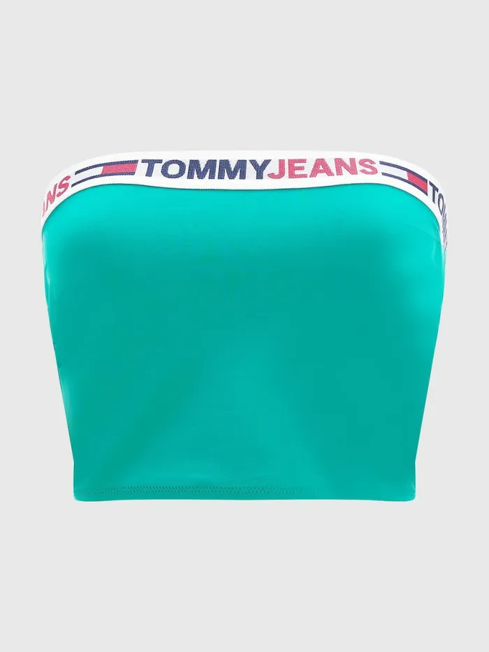 Tommy Hilfiger Longline Bandeau Bikini Top Primary Green Womens Swimwear Gift Ideas