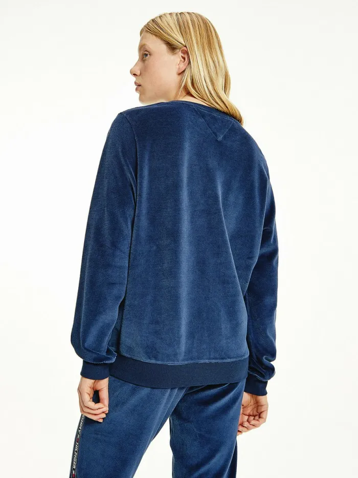 Tommy Hilfiger Lounge Logo Tape Velour Sweatshirt Desert Sky Womens Sweatshirts and Hoodies Popular