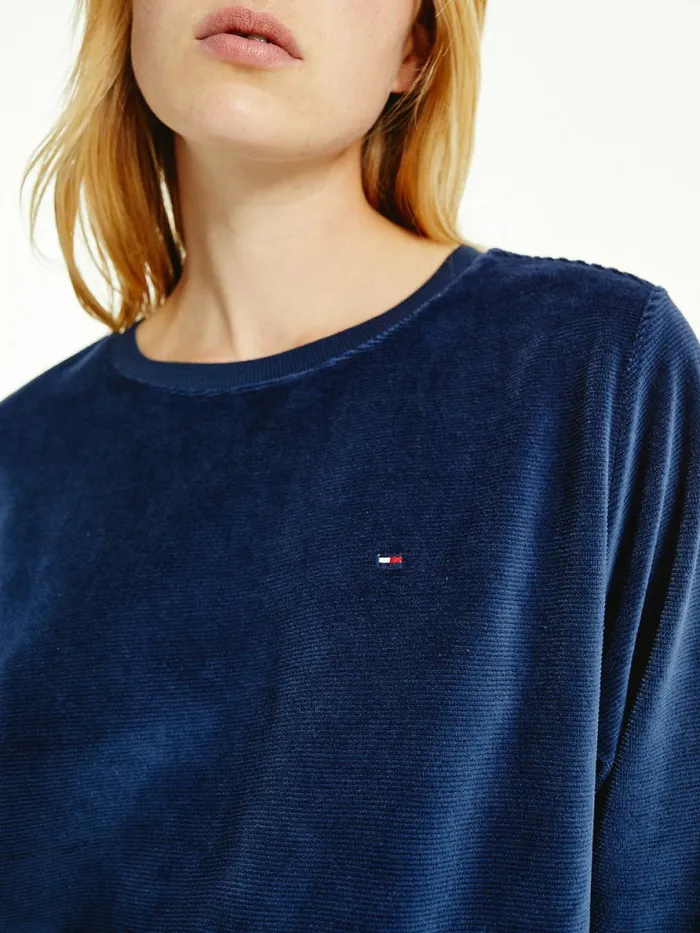 Tommy Hilfiger Lounge Logo Tape Velour Sweatshirt Desert Sky Womens Sweatshirts and Hoodies Popular