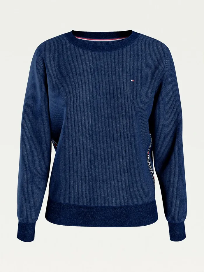 Tommy Hilfiger Lounge Logo Tape Velour Sweatshirt Desert Sky Womens Sweatshirts and Hoodies Popular