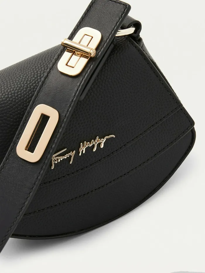 Tommy Hilfiger Luxe Leather Turn Lock Strap Crossover Bag Black Womens Bags Online