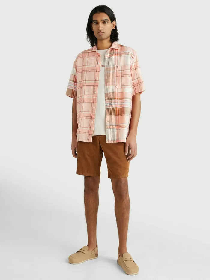 Tommy Hilfiger Madras Check Short Sleeve Shirt Frosty PeachMulti Mens Tracksuits For Sale