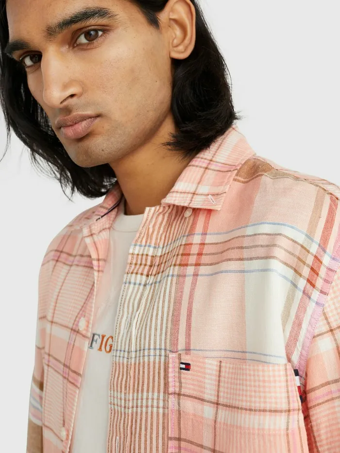Tommy Hilfiger Madras Check Short Sleeve Shirt Frosty PeachMulti Mens Tracksuits For Sale