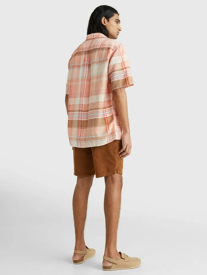 Tommy Hilfiger Madras Check Short Sleeve Shirt Frosty PeachMulti Mens Tracksuits For Sale