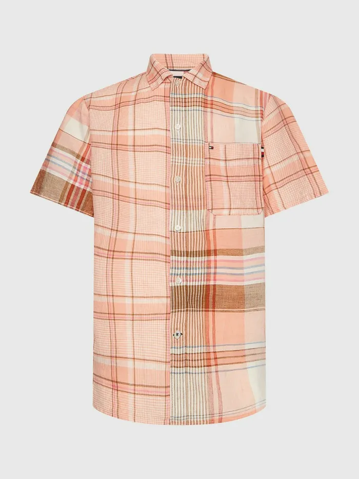 Tommy Hilfiger Madras Check Short Sleeve Shirt Frosty PeachMulti Mens Tracksuits For Sale