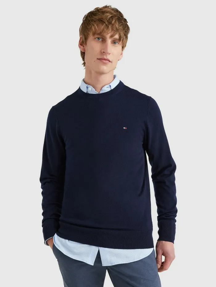 Tommy Hilfiger Merino Wool Crew Neck Jumper Desert Sky Mens Knitwear Gift 4 You