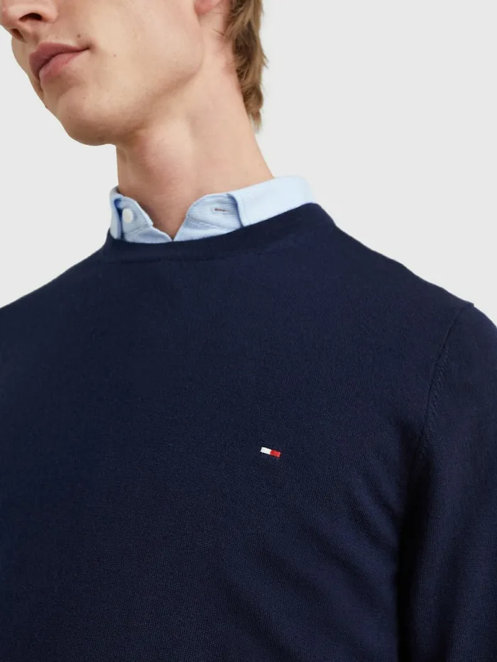 Tommy Hilfiger Merino Wool Crew Neck Jumper Desert Sky Mens Knitwear Gift 4 You