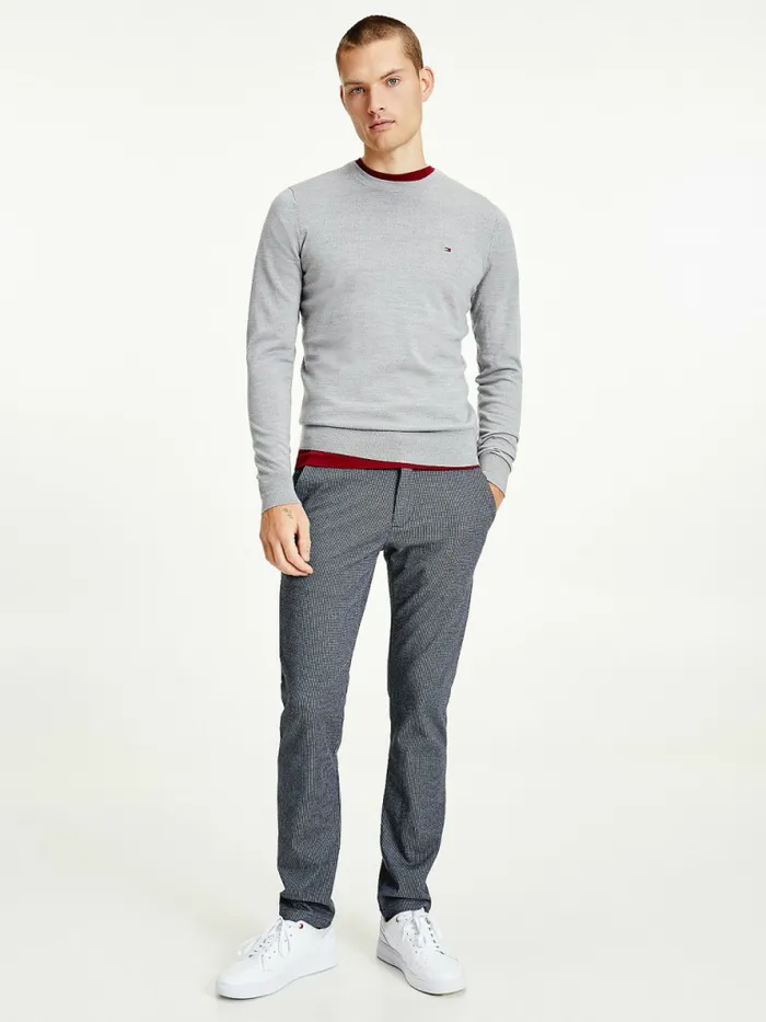 Tommy Hilfiger Merino Wool Crew Neck Jumper Light Grey Heather Mens Knitwear Casaul Tommy Hilfiger Merino Wool Crew Neck Jumper Light Grey Heather Mens Knitwear Casaul