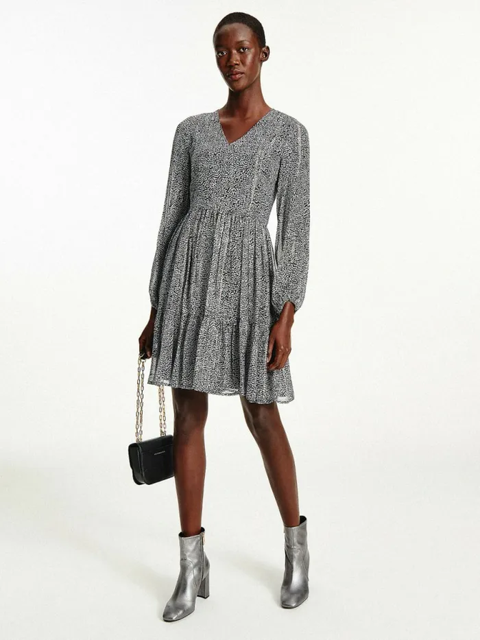 Tommy Hilfiger Metallic Chiffon Fit And Flare Dress Animal Texture Iron Grey Black Womens Dresses and Jumpsuits Gift Ideas Tommy Hilfiger Metallic Chiffon Fit And Flare Dress Animal Texture Iron Grey Black Womens Dresses and Jumpsuits Gift Ideas