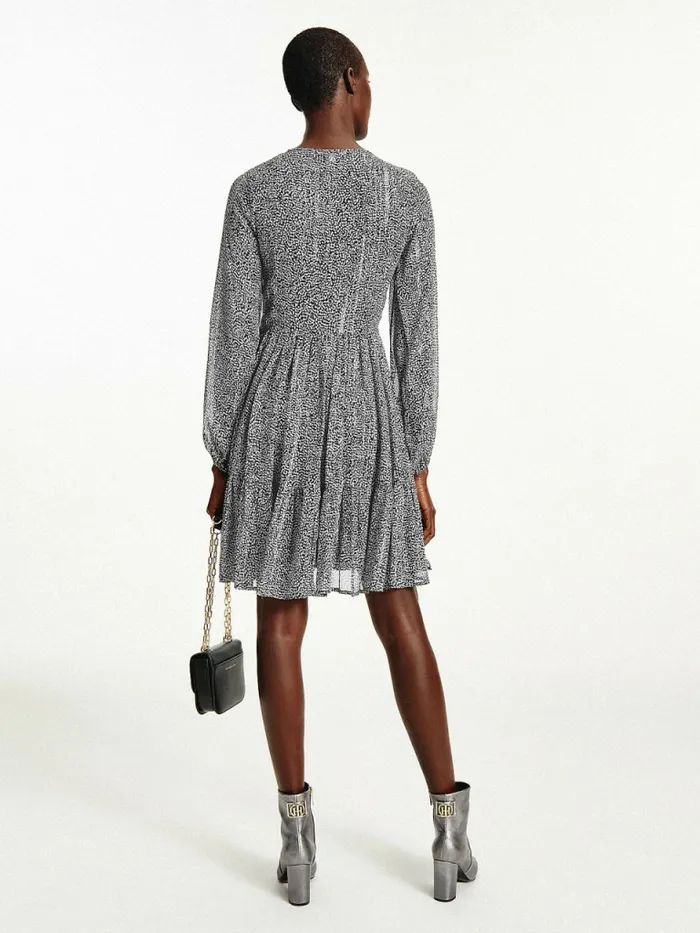 Tommy Hilfiger Metallic Chiffon Fit And Flare Dress Animal Texture Iron Grey Black Womens Dresses and Jumpsuits Gift Ideas