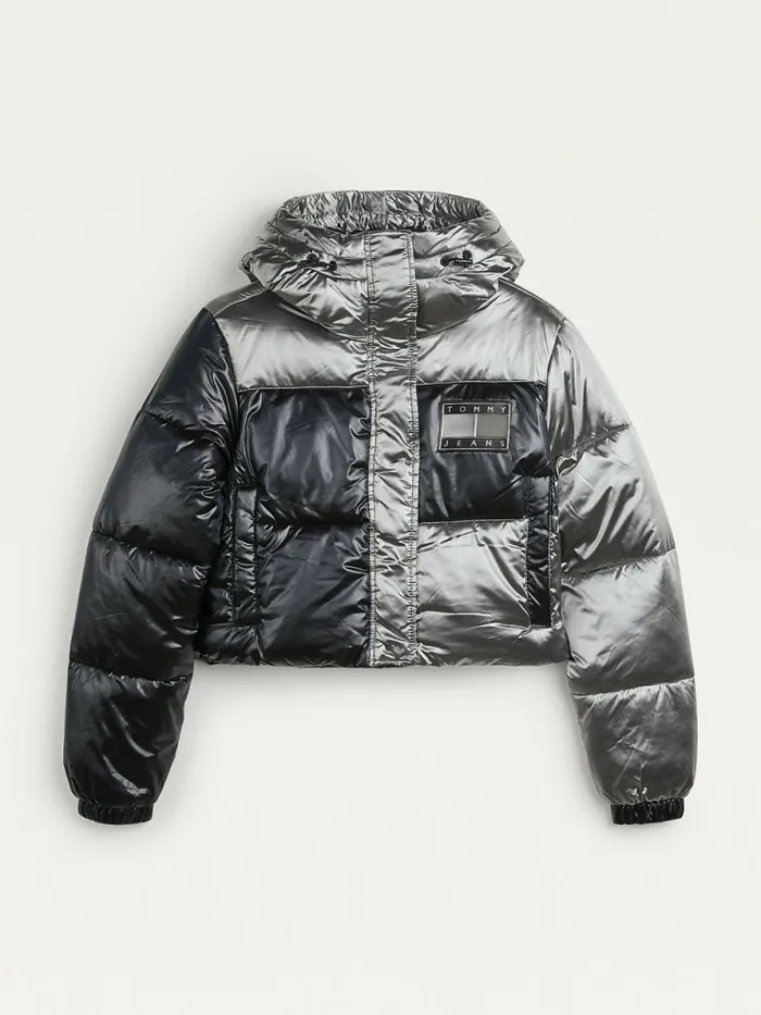 Tommy Hilfiger Metallic ColourBlocked Down Puffer Jacket Silver Womens Coats and Jackets Fashion