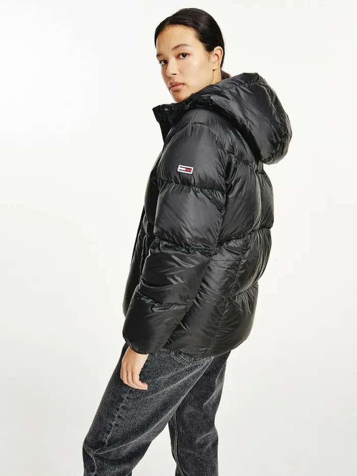 Tommy Hilfiger Metallic Down Puffer Jacket Black Womens Coats and Jackets Popular