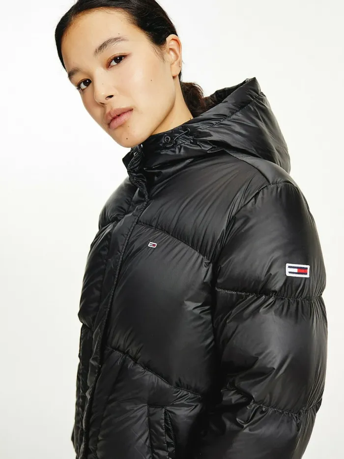 Tommy Hilfiger Metallic Down Puffer Jacket Black Womens Coats and Jackets Popular