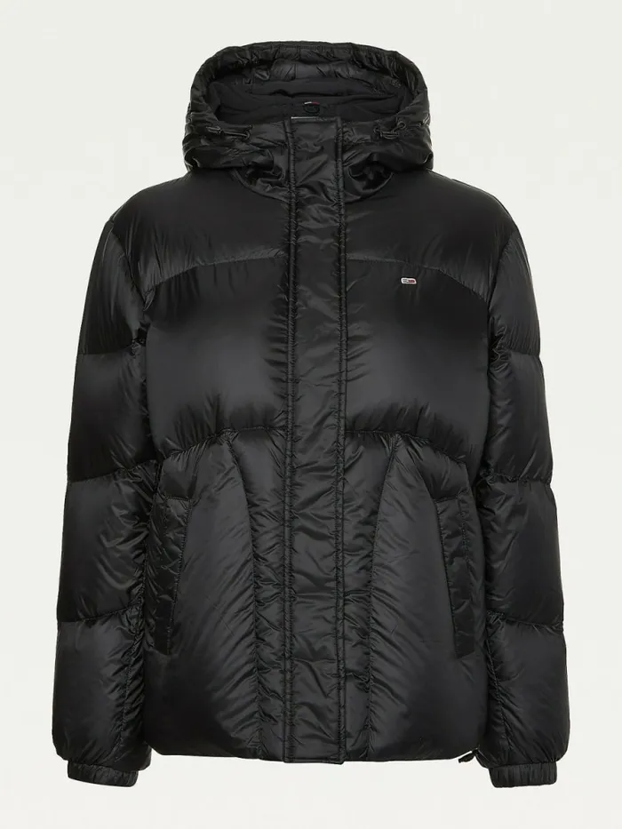 Tommy Hilfiger Metallic Down Puffer Jacket Black Womens Coats and Jackets Popular