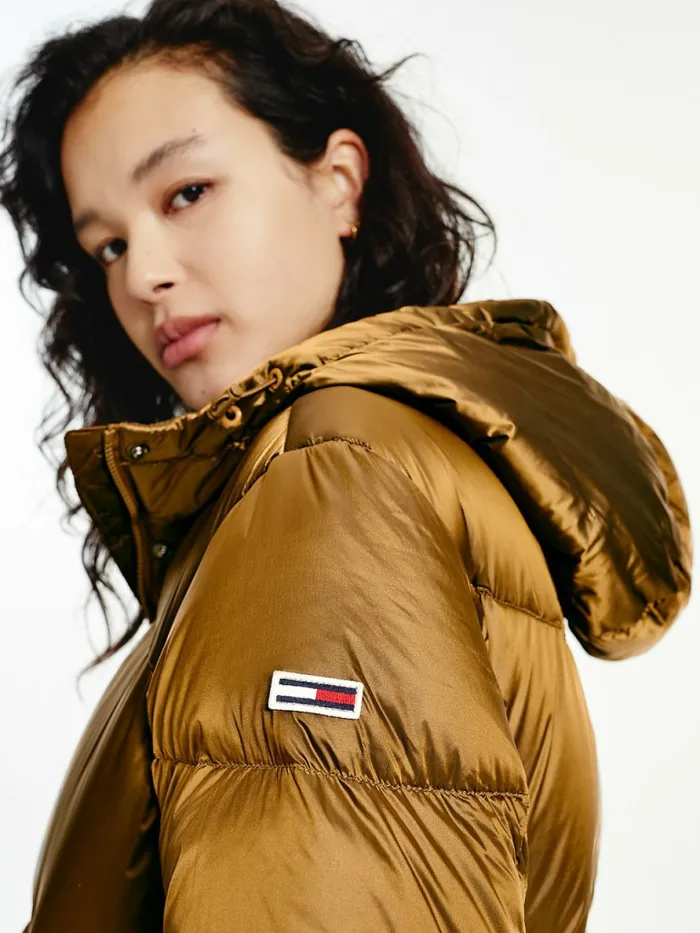 Tommy Hilfiger Metallic Down Puffer Jacket Vintage Brass Womens Coats and Jackets Gift 4 You
