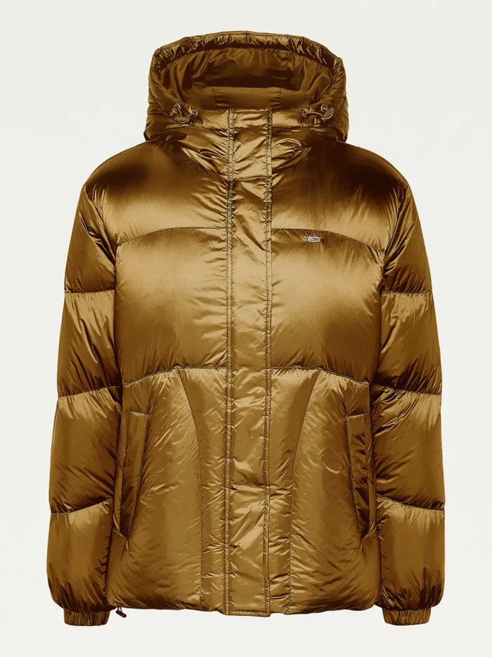 Tommy Hilfiger Metallic Down Puffer Jacket Vintage Brass Womens Coats and Jackets Gift 4 You