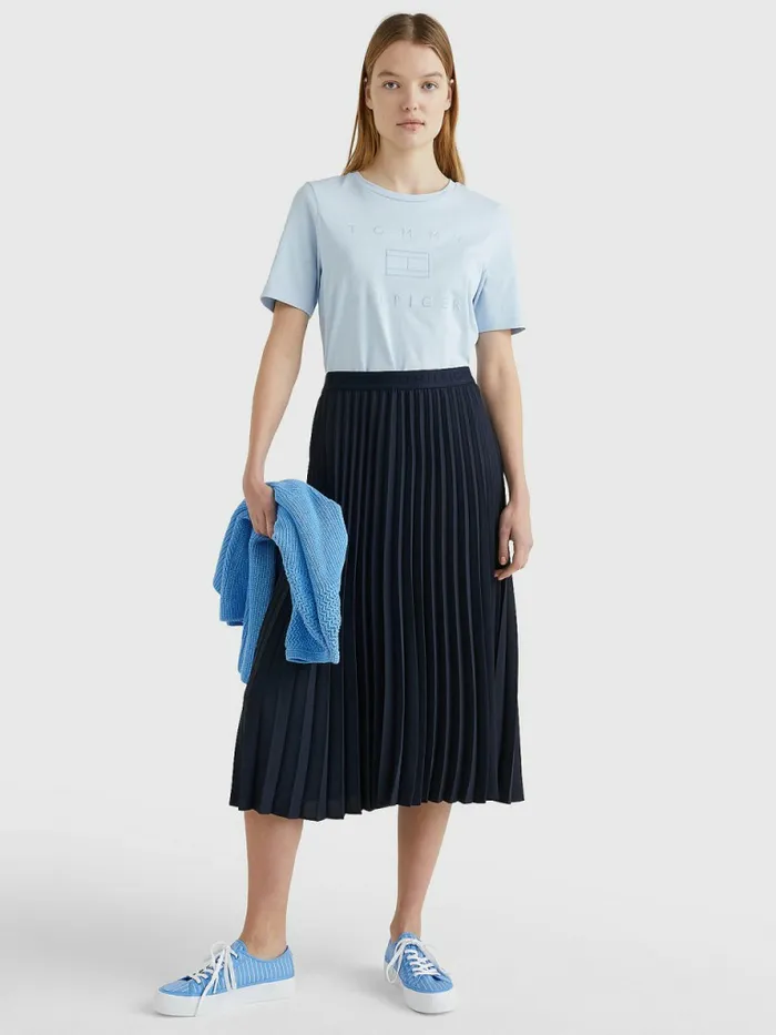 Tommy Hilfiger Metallic Flag TShirt Breezy Blue Womens TShirts Cheap On Sale