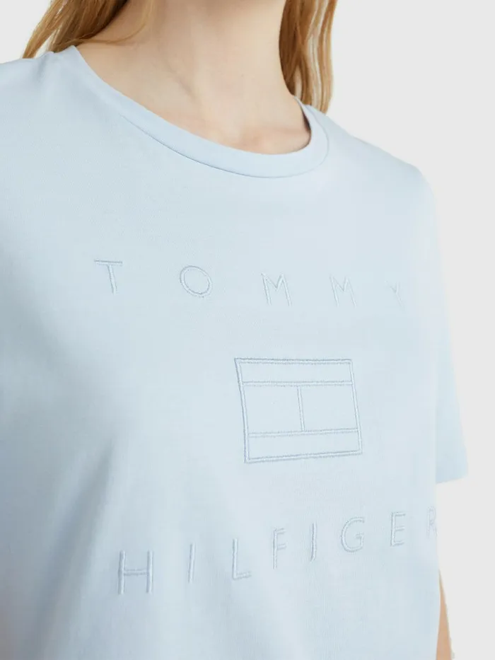 Tommy Hilfiger Metallic Flag TShirt Breezy Blue Womens TShirts Cheap On Sale