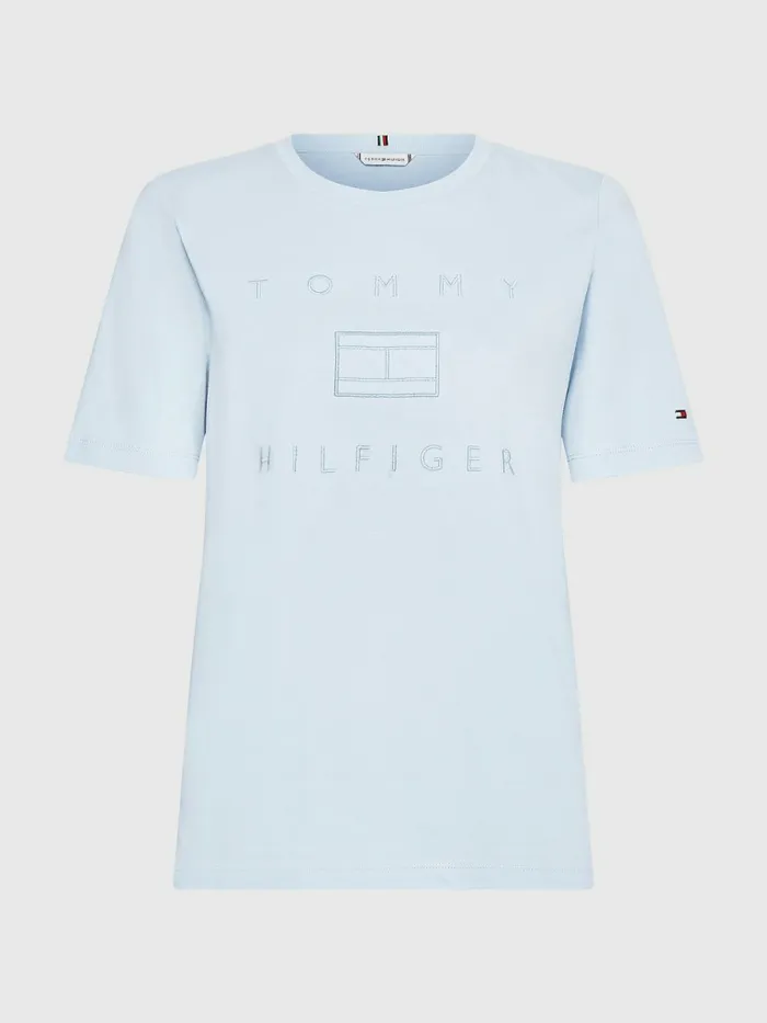 Tommy Hilfiger Metallic Flag TShirt Breezy Blue Womens TShirts Cheap On Sale