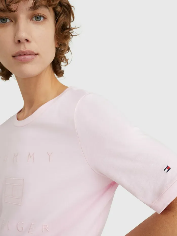 Tommy Hilfiger Metallic Flag TShirt Pastel Pink Womens TShirts Near Me