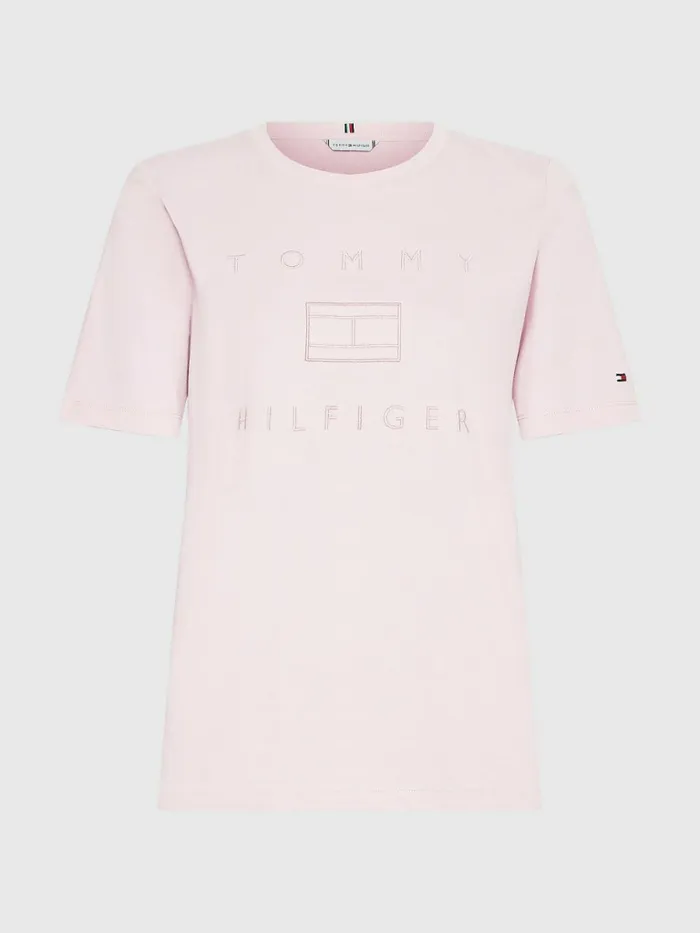 Tommy Hilfiger Metallic Flag TShirt Pastel Pink Womens TShirts Near Me