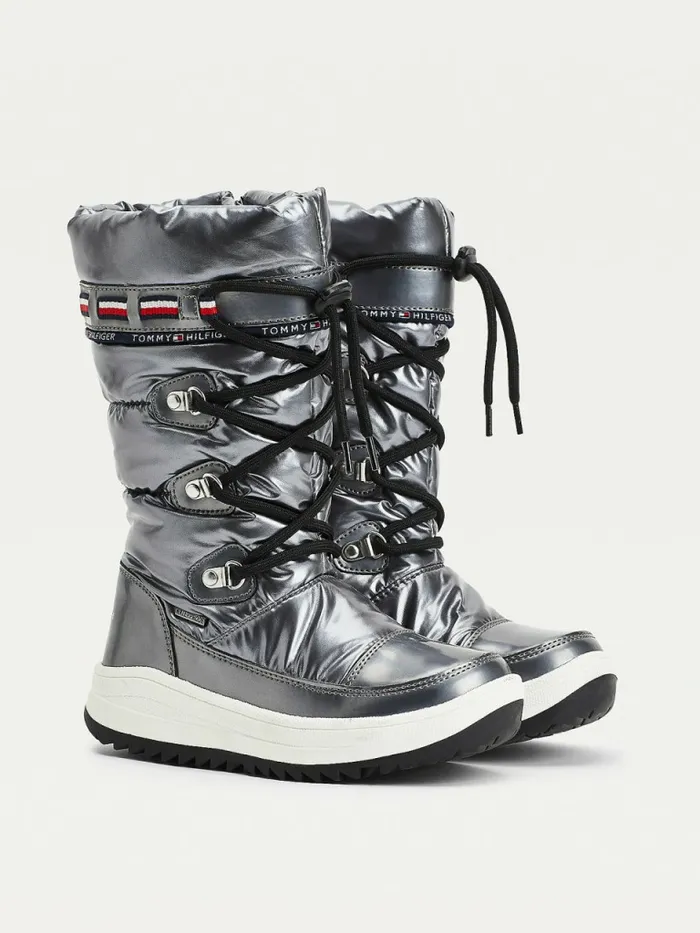 Tommy Hilfiger Metallic LaceUp Snow Boots Dark Silver Girls Shoes and Accessories Cheap On Sale Tommy Hilfiger Metallic LaceUp Snow Boots Dark Silver Girls Shoes and Accessories Cheap On Sale