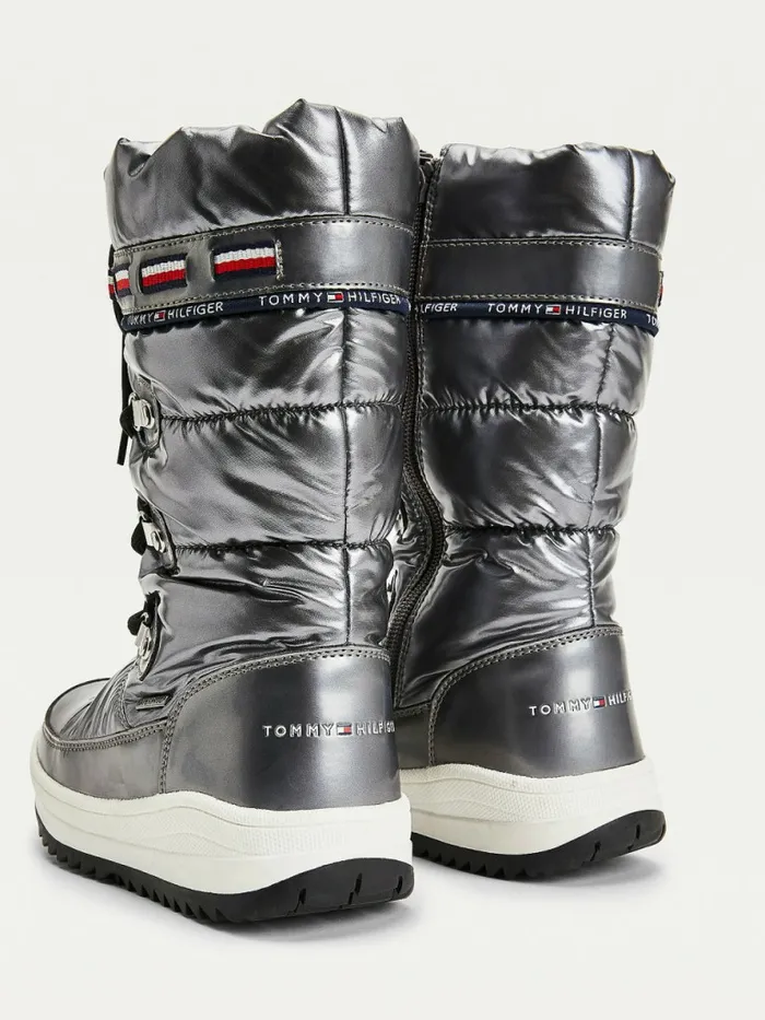 Tommy Hilfiger Metallic LaceUp Snow Boots Dark Silver Girls Shoes and Accessories Cheap On Sale