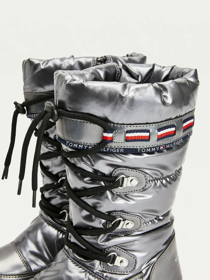 Tommy Hilfiger Metallic LaceUp Snow Boots Dark Silver Girls Shoes and Accessories Cheap On Sale
