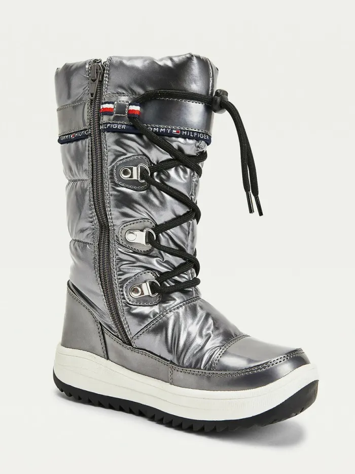 Tommy Hilfiger Metallic LaceUp Snow Boots Dark Silver Girls Shoes and Accessories Cheap On Sale